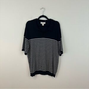 Frederik Anderson Copenhagen Black and White Striped Knit Polo Size XL
